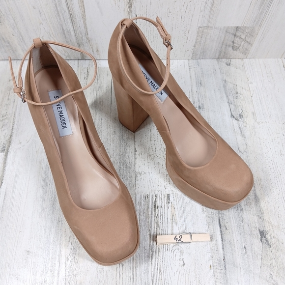 Steve Madden Artem Ankle Strap Pump In Tan Platform Heels #42 - Picture 13 of 13